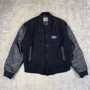 Ford Jacket Mens XL Navy Blue Vintage 1970s Varsity Wool Leather Bomber Cars